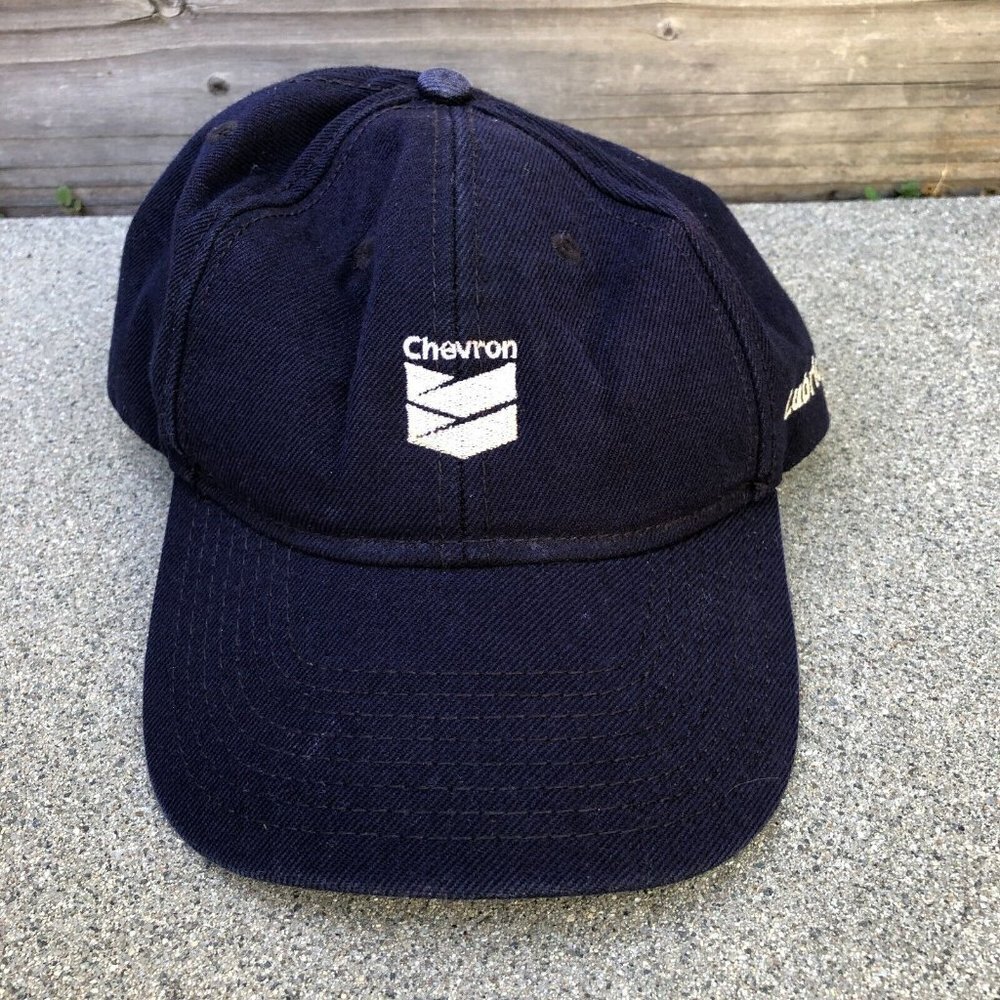 Vintage CHEVRON Lubricants Baseball Hat Men's Blue Adjustable Cap Logo​​​​​